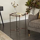 Deco 79 Metal Side End Accent Table End Table with Mirrored Glass Top, Side Table 17" x 17" x 25", Black