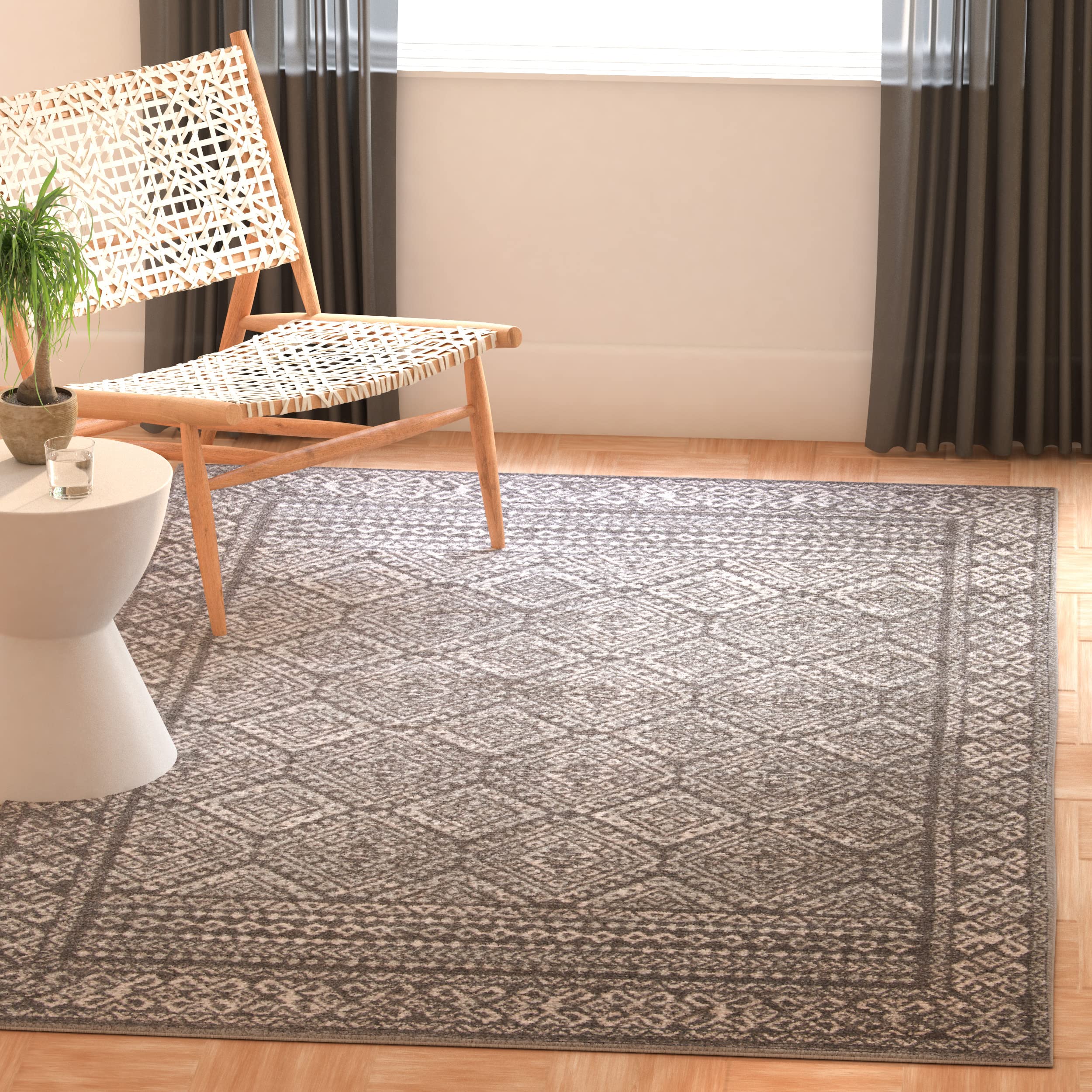 Safavieh Boho Chic Indoor Woven Rectangle Area Rug, Tulum Collection, TUL264, in Dark Grey / Ivory, 91 X 152 cm for Living Room, Bedroom or Any Indoor Space
