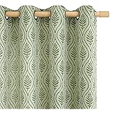 BGment Olive Green Curtains for Spring Themed Room Decor, Botanical Jacquard Leaf Pattern Vintage Window Light Filtering Boho Sheer Linen Curtains for Living Room, 2 Panels, 52 x 84 Inch