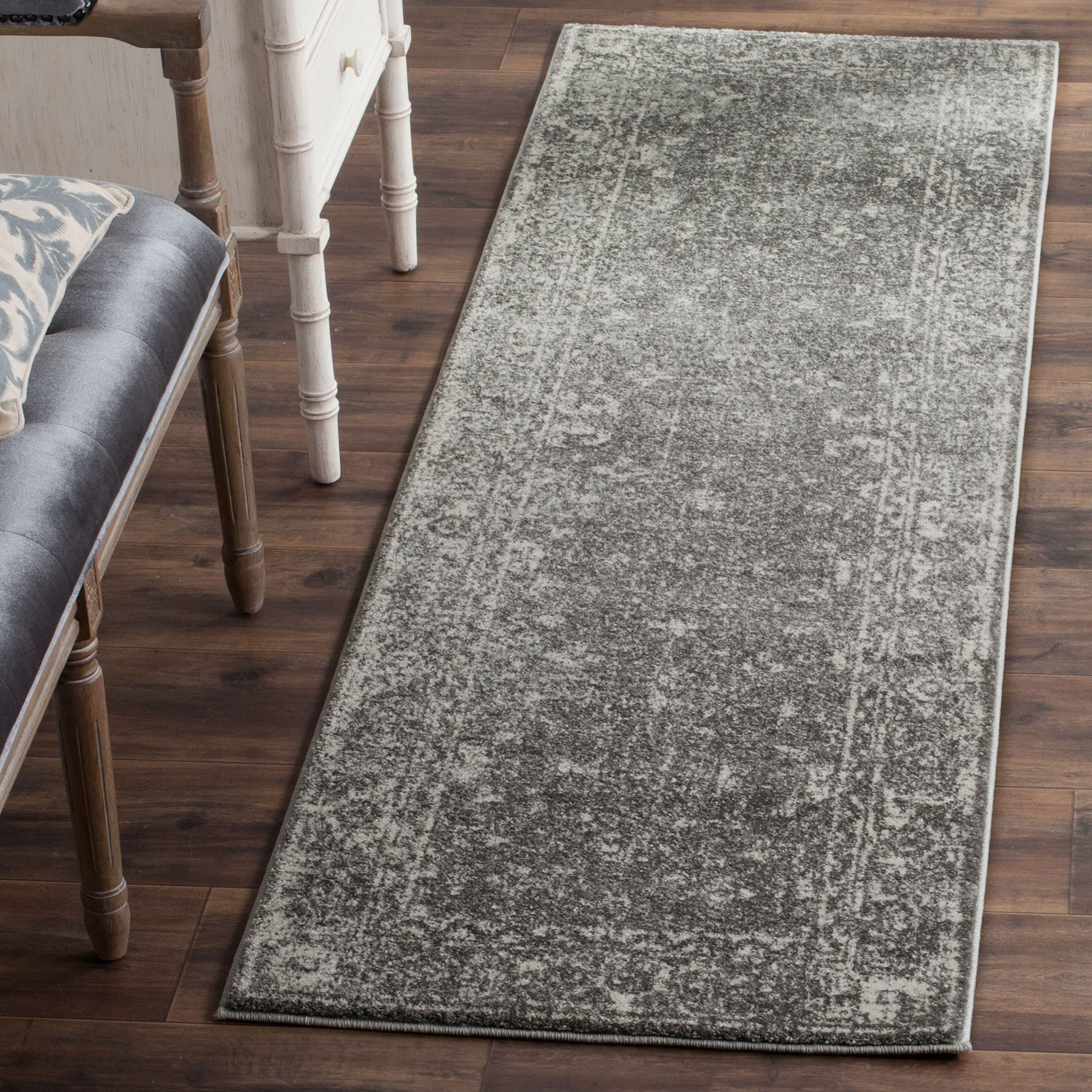 SAFAVIEH Evoke Collection 2'2" x 17' Grey/Ivory EVK270S Shabby Chic Distressed Non-Shedding Living Room Bedroom Runner Rug Image