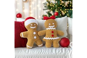 AELS Gingerbread Man Pillow Set of 2, 17.3" & 16" Christmas Decorative Throw Pillows, Gingerbread Boy & Girl Shaped Plush for Christmas, Living Room Bedroom Decoration