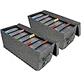 TWAVETREE CD Storage Box with Lid Pack of 2, Practical CD Case Holder Organizer with Index Labels, 14.6 x 5.7 x 6.1 Inches CD Storage Case to Store up to 70 CDs Jewel Cases, and 386 Discs- Grey