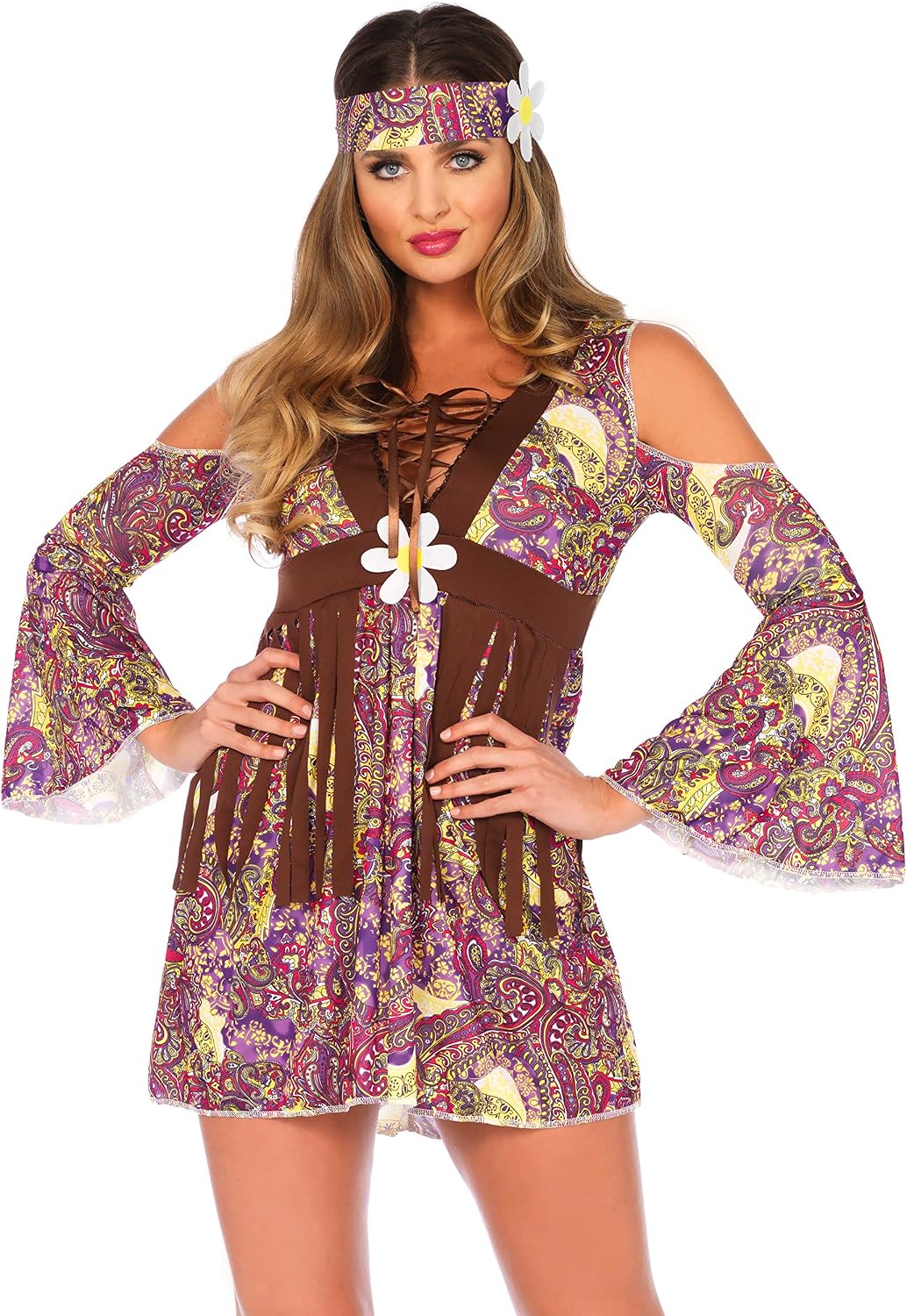 Wonderland W50396 - Women's BohoHippie Costume, S/M, Multicoloured, 8-10