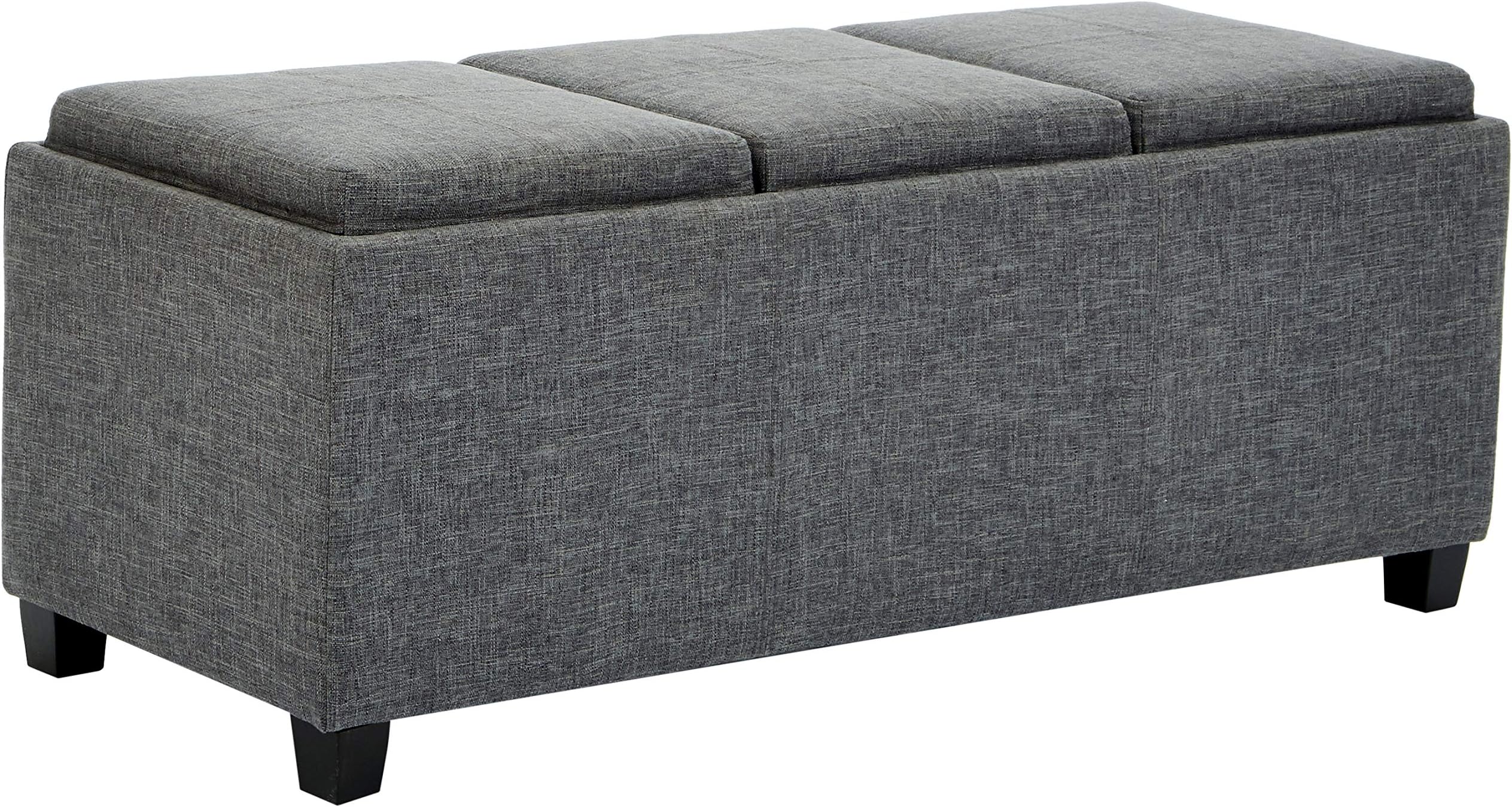 First Hill Junia Fabric-Upholstery Rectangular Storage Ottoman with 3 Serving Trays, Coastal Fog