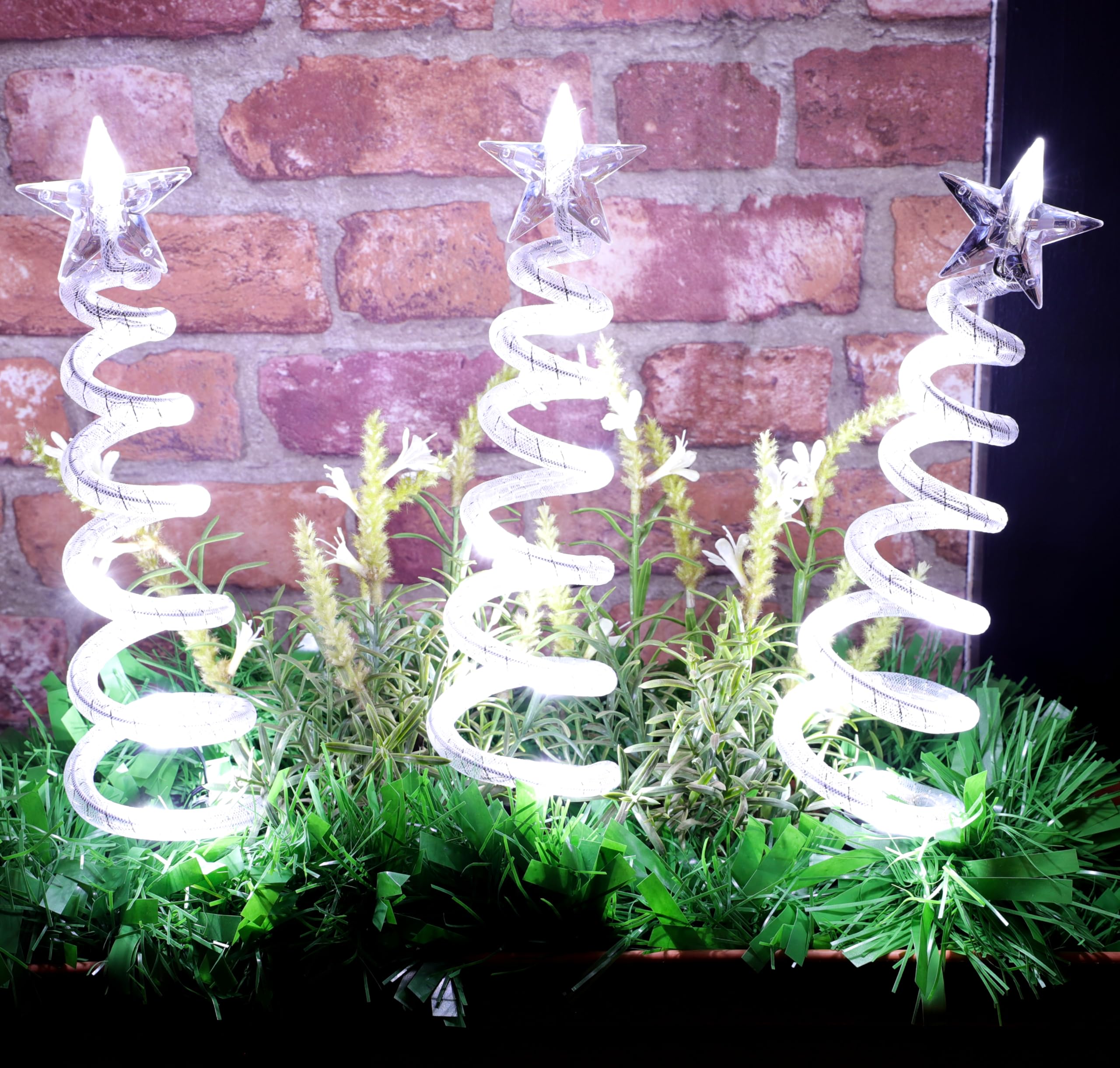 3 x 50cm (20") Static Spiral Tree Stake Lights - 30 Mains Operated White LEDs - Indoor/Outdoor Decorations