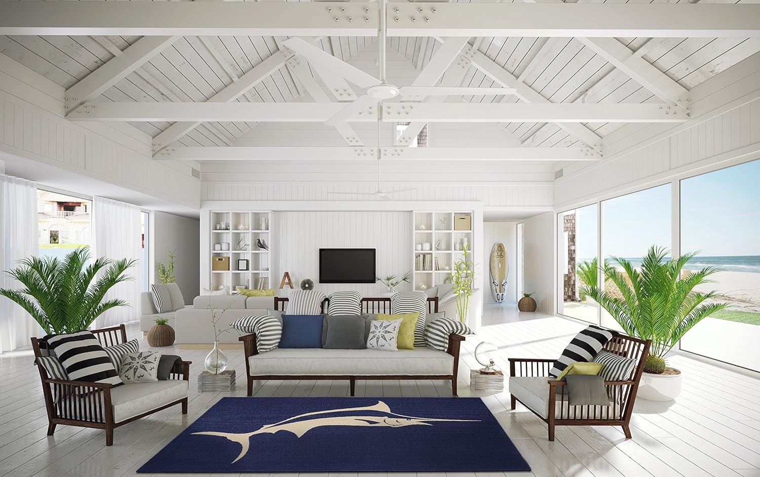 Amazon Com Garland Rug Marlin Area Rug 5 X 7 Indigo Ivory Furniture Decor