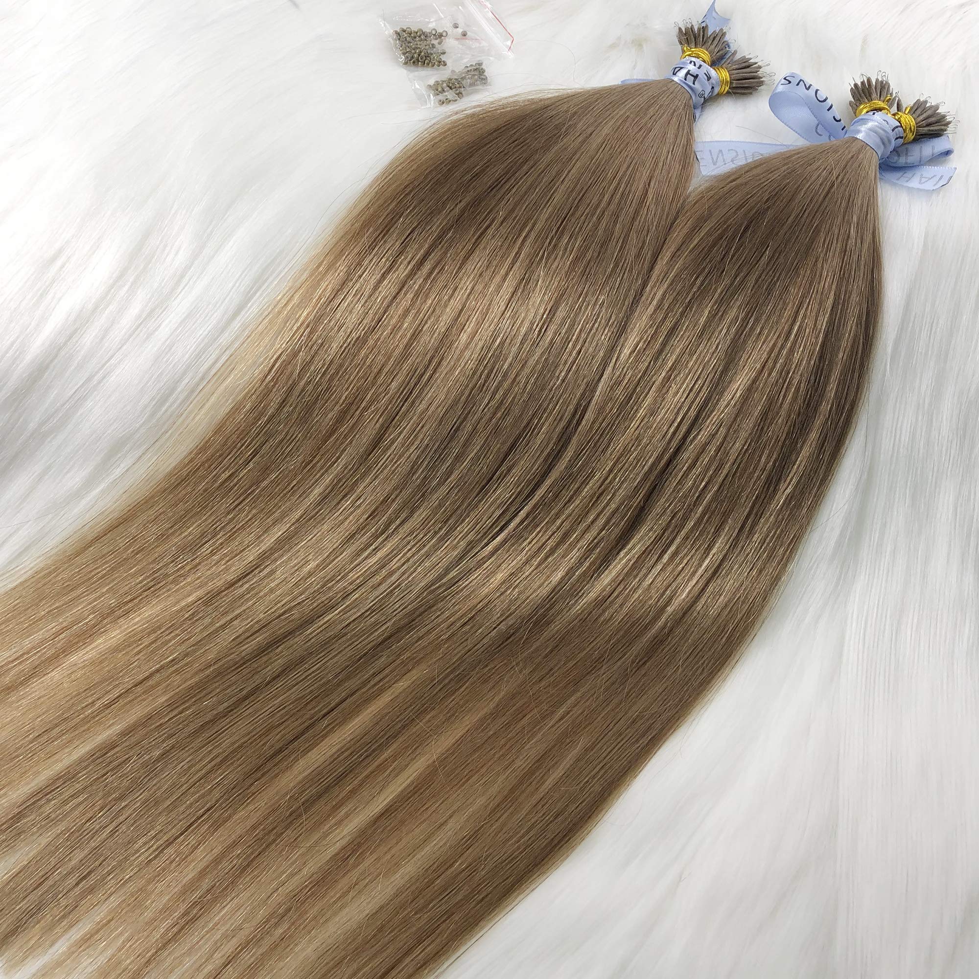 GOOFIT Nano Tip Hair Extensions Nano Beads Human Hair Remy Hair Nano Ring - 1g/s, 50s/pack - (20" #12 Light Brown)