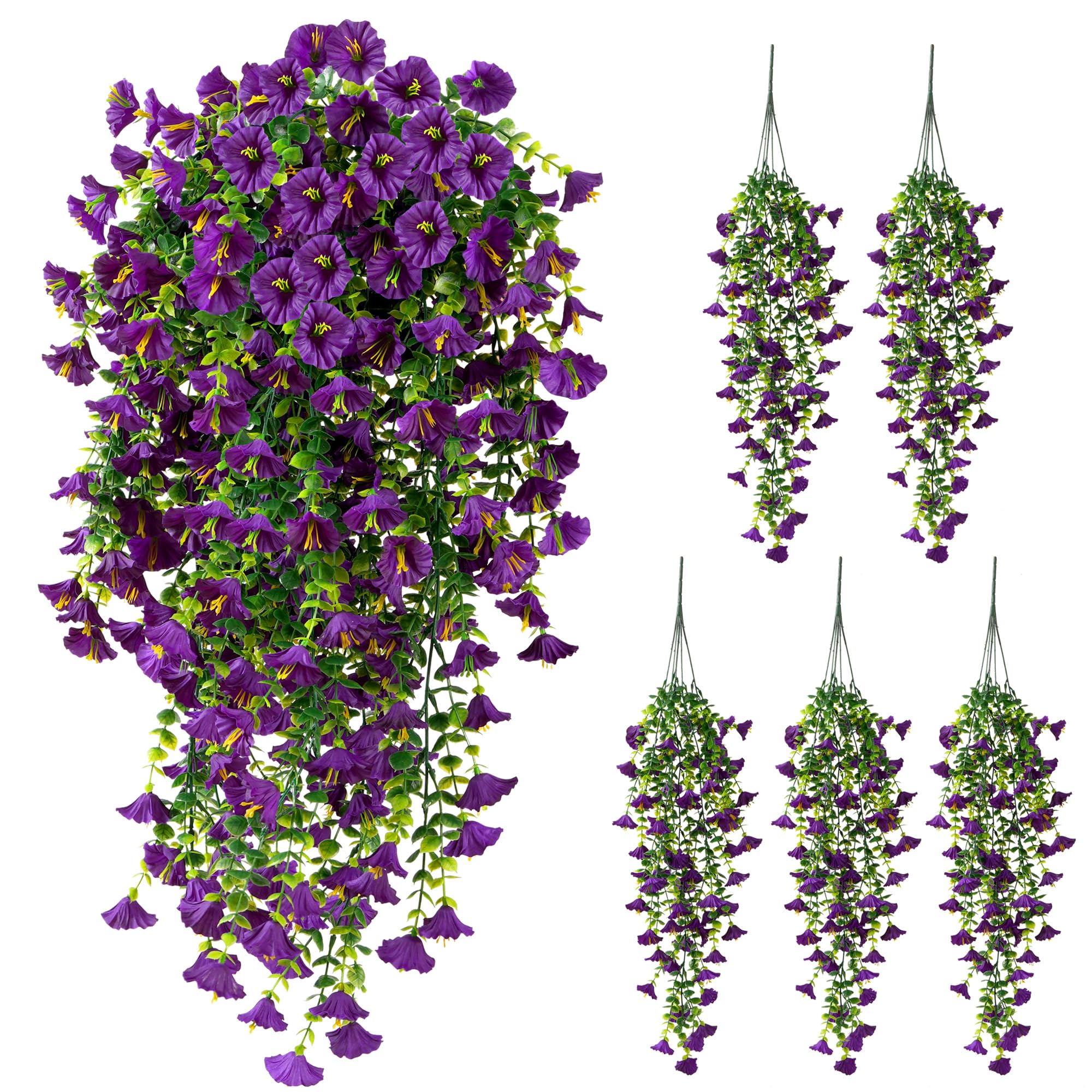 2-Pack UV Resistant Artificial Hanging Flowers – Fake Petunias Silk Flowers For Outdoor Decor