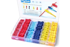 Flytuo 480PCS T-Tap Wire Connectors, Self-Stripping Quick Splice Electrical Wire Terminals, Insulated Male Quick Disconnect Spade Terminals Assortment Kit