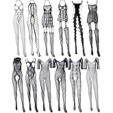SATINIOR 12 Pieces Women's Fishnet Lingerie Mesh Bodysuit Lace Smock Lingerie for Women (Fresh Style)