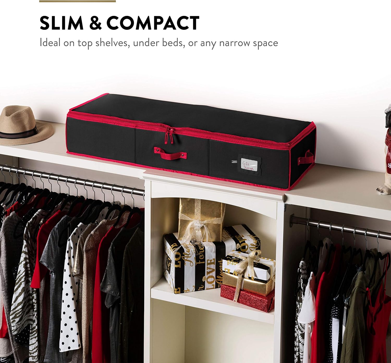 ZOBER Premium Wrap Organizer, Interior Pockets, fits 18-24 Standers Rolls, Underbed Storage, Wrapping Paper Storage Box and Holiday Accessories, 40” Long - Tear-Proof Fabric - 5-Year Warranty: Home & Kitchen