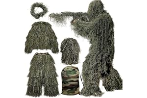 MOPHOTO 5 in 1 Ghillie Suit 3D Camouflage Hunting Suits - Jacket, Pants, Hood, Carry Bag for Adults & Youth, M/L/XL/XXL