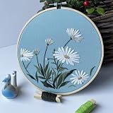 Myfelicity Embroidery Kit 3 Flower Pattern Sets with Cloths Threads Needles Hoop view 3