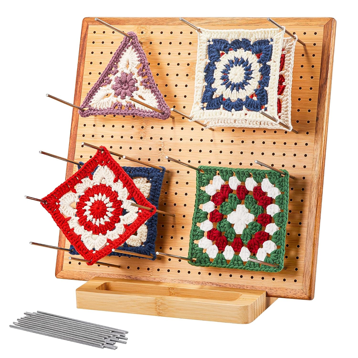 11.8" Crochet Blocking Board & 20 Pins Pegs,Granny Square Blocking Board | For Crochet Projects, Bamboo Blocking Boards for C
