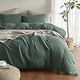 SE SOFTEXLY Muslin Duvet Cover King Size, 100% Washed Cotton Duvet Cover Set, Ultra Soft Comforter Cover Linen Like, 3 Pieces Minimalist Gauze Duvet Cover with 2 Pillowcases, 90"x104", Forest Green