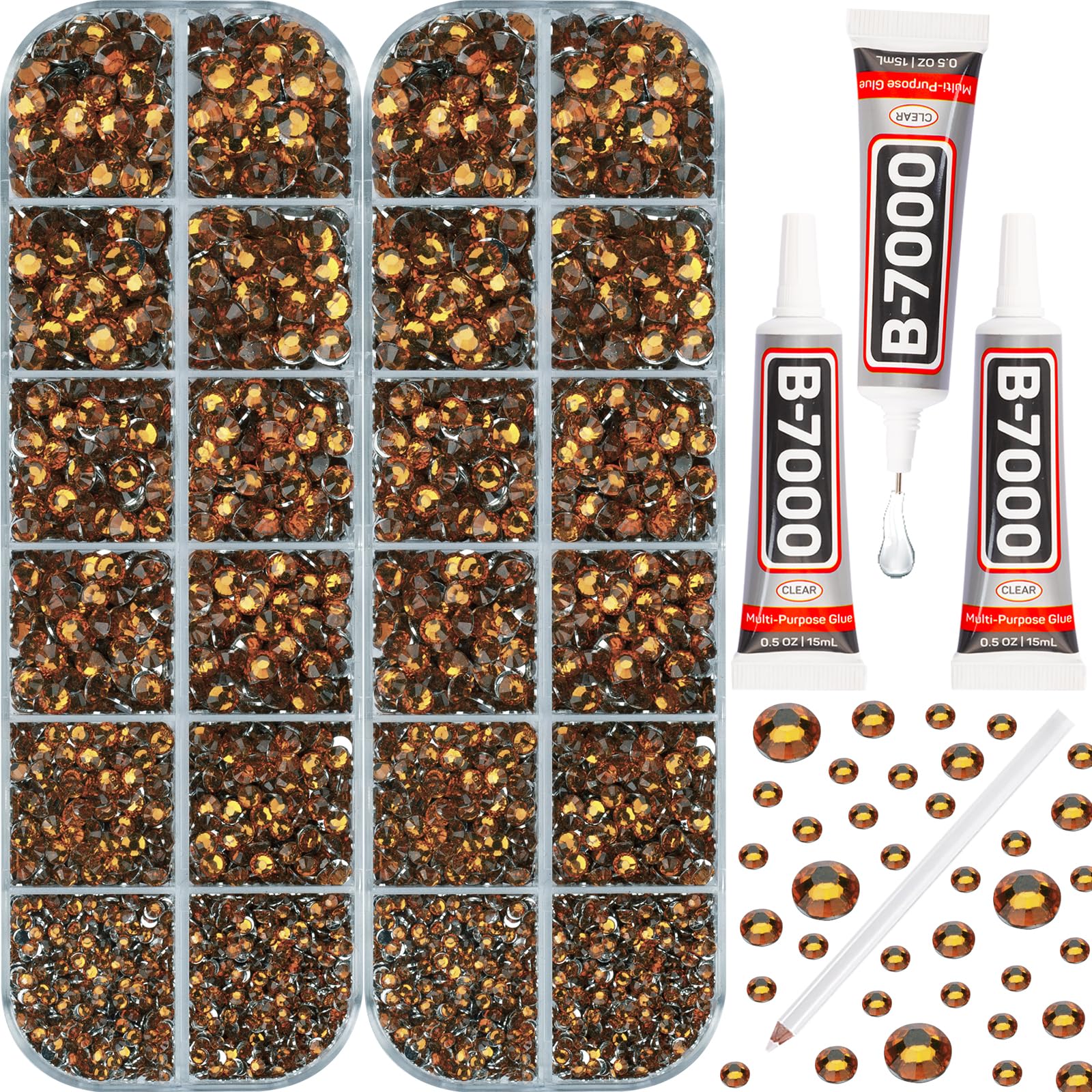 Photo 1 of 11000Pcs Burnt Orange Rhinestones Flatback with b7000 Glue for Crafts Clothing Clothes Crafting Shoes Tumblers Tshirt, Rinestones Gems Flat Back Crystals Diamonds 2/3/4/5mm Assorted Mixed Sizes