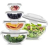 JoyJolt Kitchen Mixing Bowls. 5pc Glass Bowls with Lids Set – Neat Nesting Bowls. Large Mixing Bowl Set incl Batter Bowl, Cooking Bowls, Storage Bowls with Lids and Big Salad Bowl with BPA-Free Lids