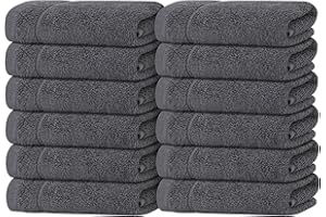 Tens Towels Pack of 12 Washcloths, 12 x 12 Inches, Lighter Weight, Quick to Dry, Super Soft & Absorbent, Gentle Face Towels, Hotel Quality, Perfect for Bathroom, Gym, Spa (Dark Grey, 12 Pack)