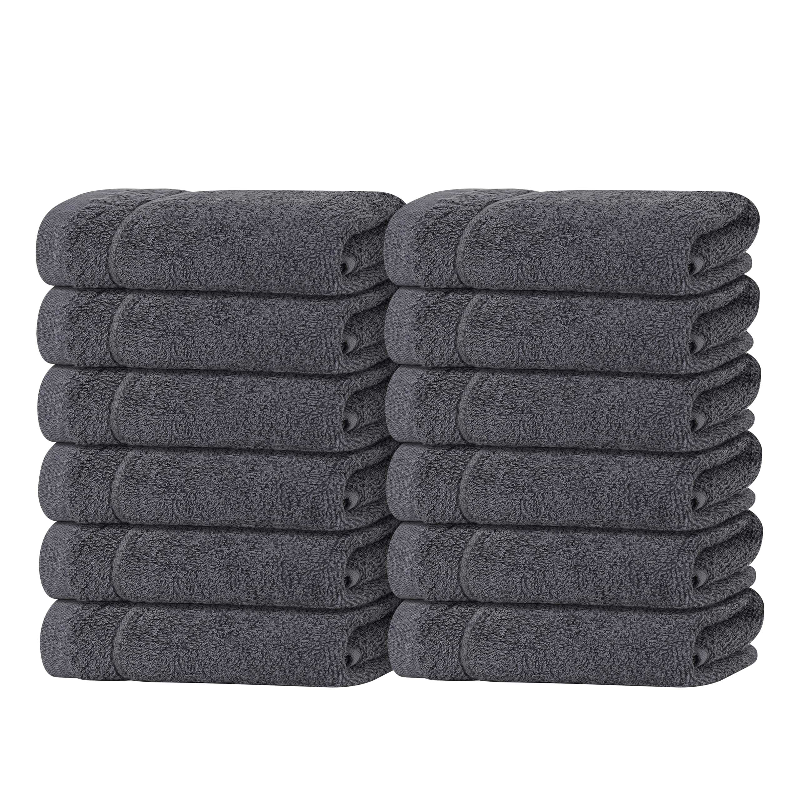 Tens Towels Pack of 12 Washcloths, 12 x 12 Inches, Lighter Weight, Quick to Dry, Super Soft & Absorbent, Gentle Face Towels, Hotel Quality, Perfect for Bathroom, Gym, Spa (Dark Grey, 12 Pack)