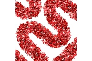 PALONU 70 Ft Christmas Tinsel Garland Metallic Tinsel Twist Garland Glitter Christmas Tree Hanging Decorations for New Year Party Birthday Holiday Indoor Outdoor Supplies (Red)