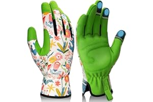 Maygrove Gardening Gloves for Women, Breathable Leather Work Gloves, Thorn-Proof Gardening Gifts, Touchscreen Compatible, Protective Work for Digging, Planting, Pruning, Medium Size, Green & White