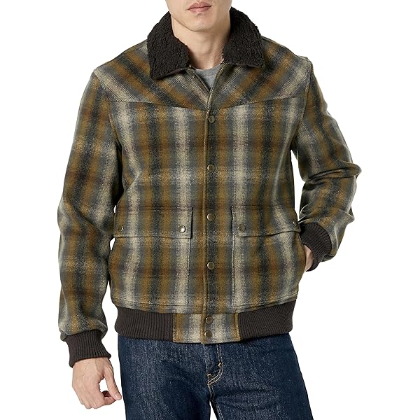 Pendleton Men's Quilted CPO Wool Shirt Jacket, Copper/Grey