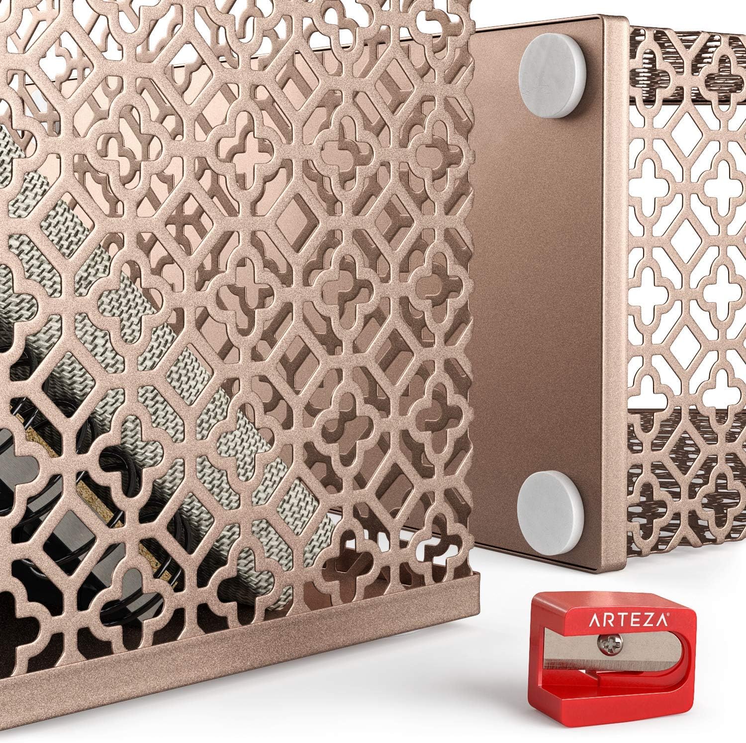 Arteza Desk Organizer Accessories Set in Rose Gold, 6-Piece Includes Pencil Cup Holder, Letter Sorter, Letter Tray, Magazine Holder, Name Card Holder, Sticky Note Holder for Home or Office : Office Products