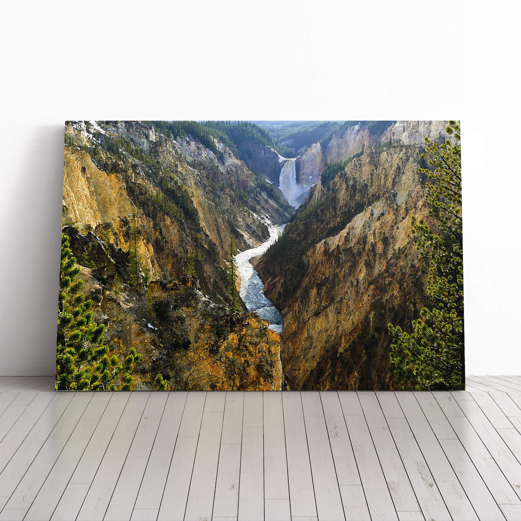 Landscape Waterfall Yellowstone Wyoming USA Canvas Print | Gallery Wrapped 30mm Frame Wall Art | 20x14 inches | Ready to Hang | Modern Landscape Picture | Living Room Bedroom Lounge Office