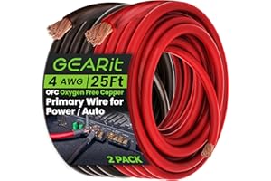 GEARit 4 Gauge Wire Oxygen Free Copper OFC (25ft Each- Black/Red Translucent) 4 AWG - Primary Automotive Wire Power/Ground, Battery Cable, Car Audio Speaker, RV Trailer, Amp, Electrical 4ga 25 Feet