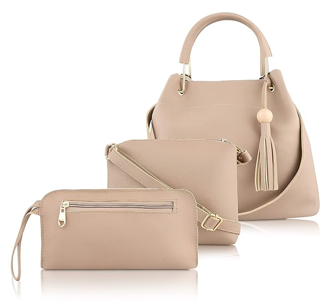 Buy ADISA Women's Handbag with Sling Bag & Pouch (Set of 3, Beige) at