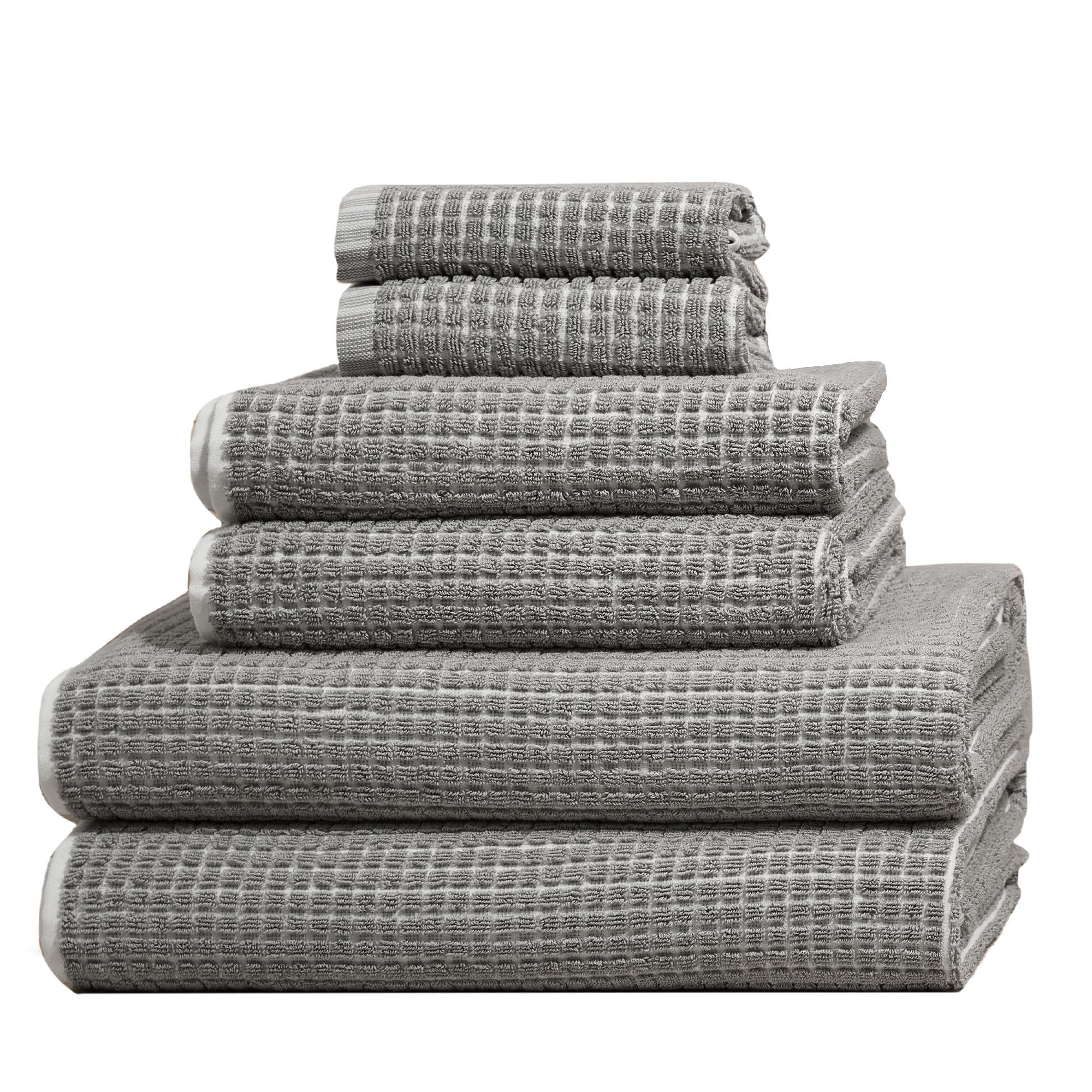 Photo 1 of ONSEN Terry Cotton Waffle Bath Towel Set – Luxury Bathroom Towel Set with Hand Towels & Face Towels – Quick Dry, Soft & Absorbent Cotton Towels for Bathroom, Durable & Lightweight (Grey Fog, Full Set)