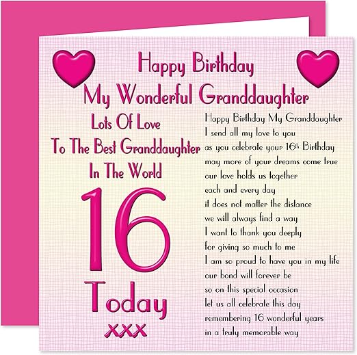 My Granddaughter 16th Happy Birthday Card Lots of Love to The Best Granddaughter in The World
