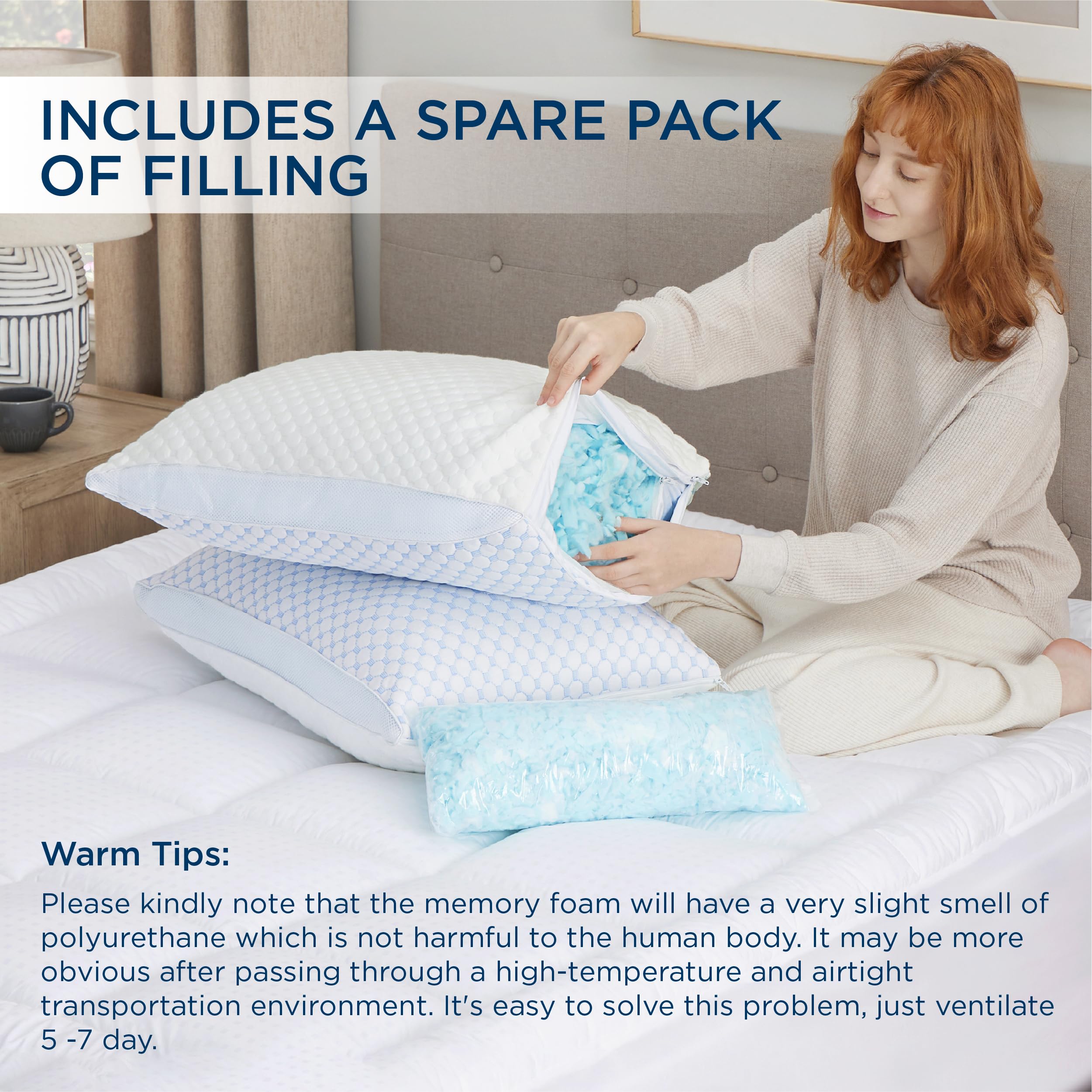 Bedsure Shredded Memory Foam Pillow Firm Side Sleeper Pillows, Premium Rayon Derived from