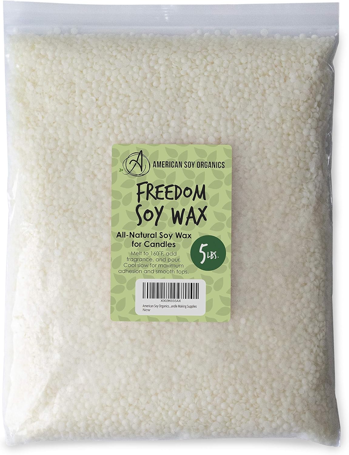 American Soy Organics- 5 lb of Freedom Soy Wax Beads for Candle Making – Microwavable Soy Wax Beads – Premium Soy Candle Making Supplies