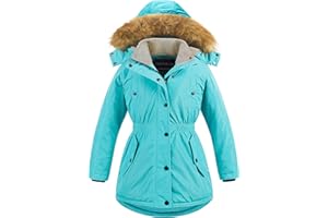 CREATMO US Girl's Long Winter Warm Parka Sherpa Trimmed Collar Puffer Ski Jacket Coat