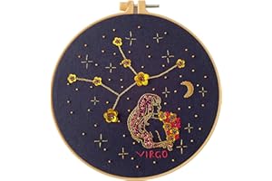 mozhijing Constellation Embroidery Kit for Adults with Stamped Pattern, Round Beads for Embroidery DIY Crafting,Cross Stitch Beginner Kits with Frame,Virgo Embroidery Kit.
