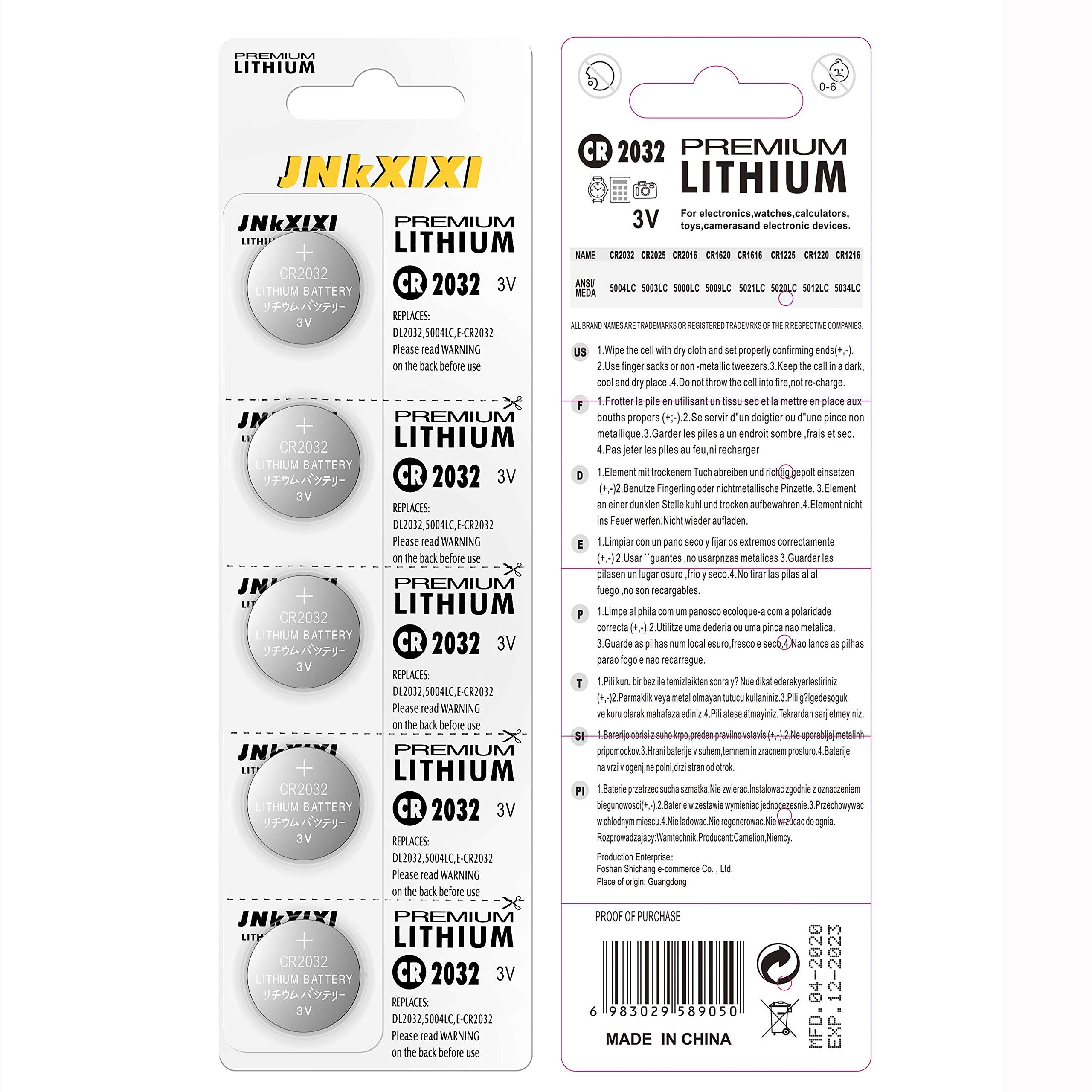 JNKXIXI 10 Pack of CR2032 Battery fob 3.0V DL2032 5004LC car Key CR2032 Battery Lithium Coin Button Cell Batteries