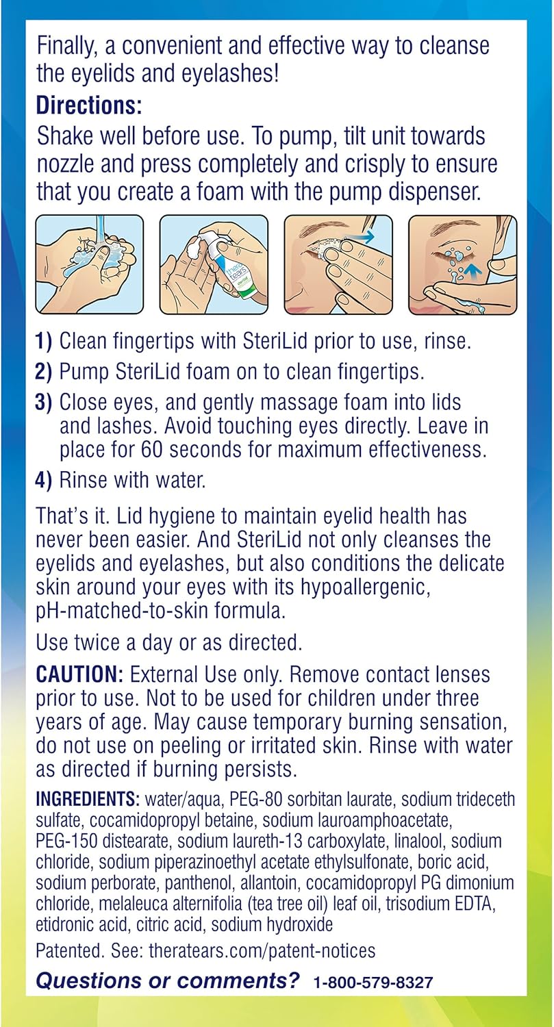 TheraTears Sterilid Eyelid Cleanser, Lid Scrub for Eyes and Eyelashes, Contains Tea Tree Oil, 48 mL, 1.62 Fl oz Foam Pump: Health & Personal Care