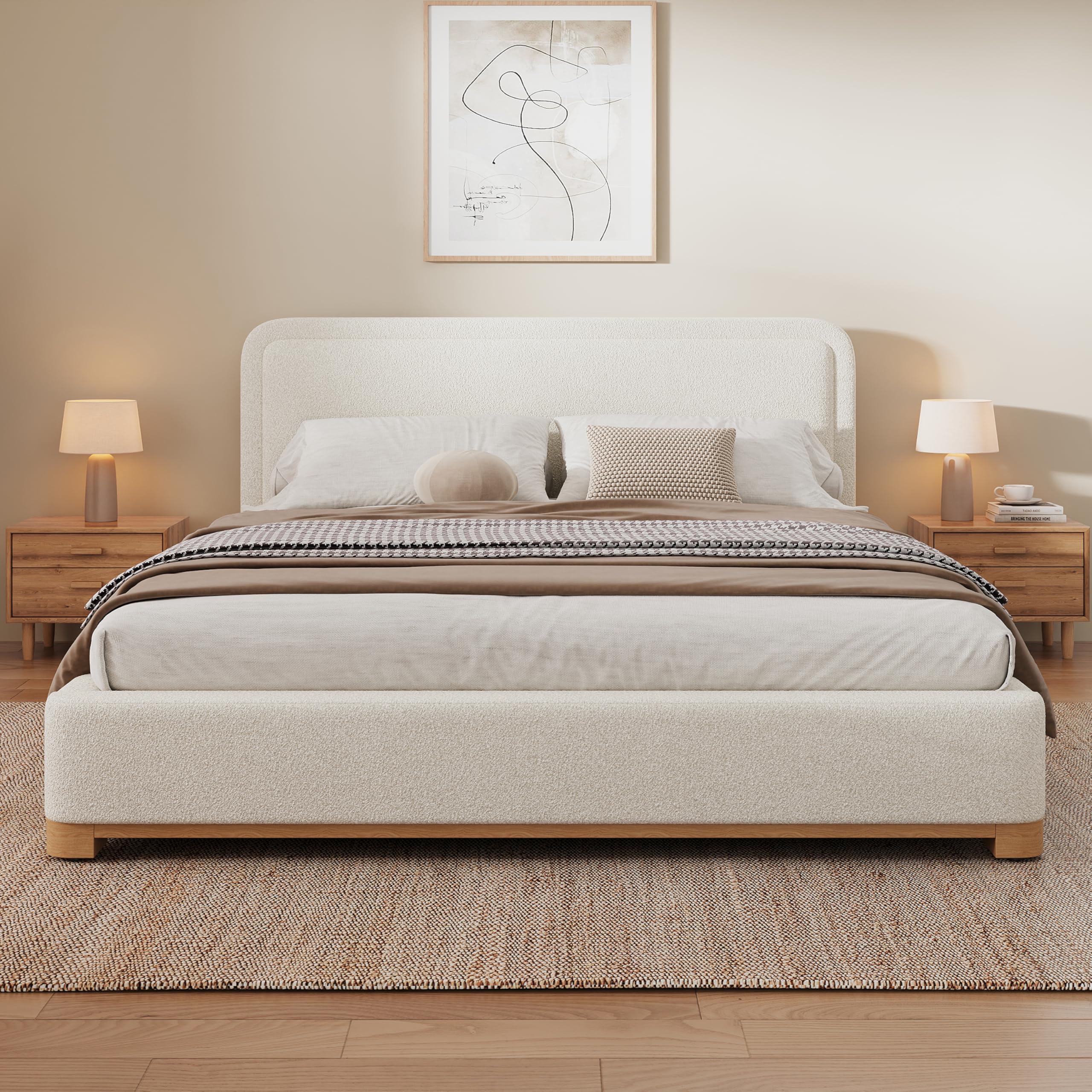 Photo 1 of **************INCOMPLETE ITEM, THIS IS ONLY BOX #2 OUT OF 2 TOTAL************
Merax Queen Size Boucle Bed Frame with Curved Headboard, White Upholstered Cloud Platform Bed, Solid Wood Base, Soft Rounded Corners Design, No Box Spring Needed, Easy Assembly,