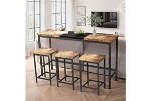 NTYUNRR Bar Table and Chairs Set, 60.24” Long Pub Table with 3 Stools, High Top Table Kitchen Dining Desk, 4-Piece Breakfast Desk Set for Living Room Apartment Small Space (Natural+Black-1)