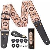Nefelibata Guitar Strap with Double-layer Full Grain Leather Ends for Bass, Electric &amp; Acoustic Guitars, Free Headstrap, Locks and Picks
