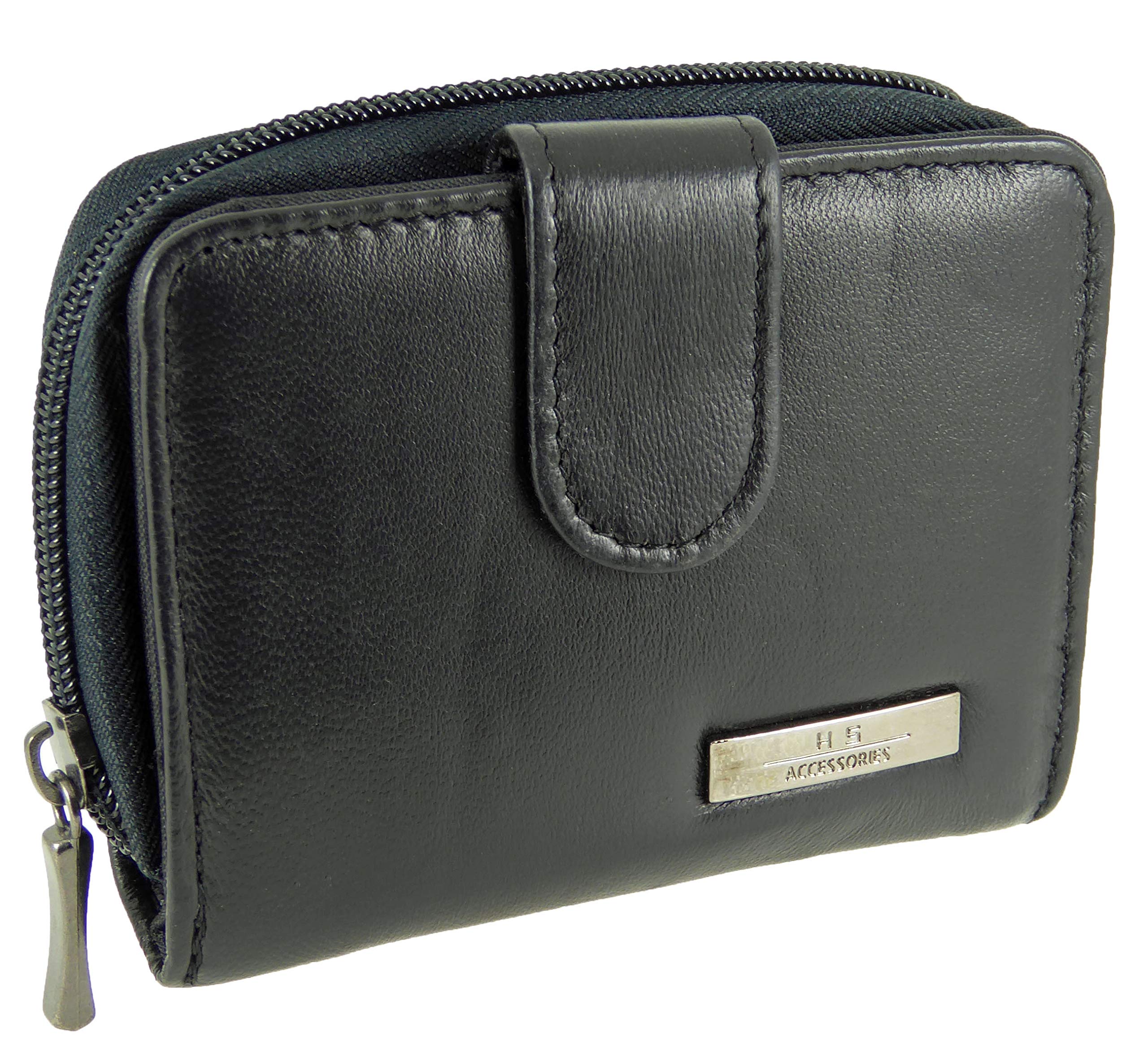 Hide and Sleek Small Compact Leather Purse RFID-Protection (Black)