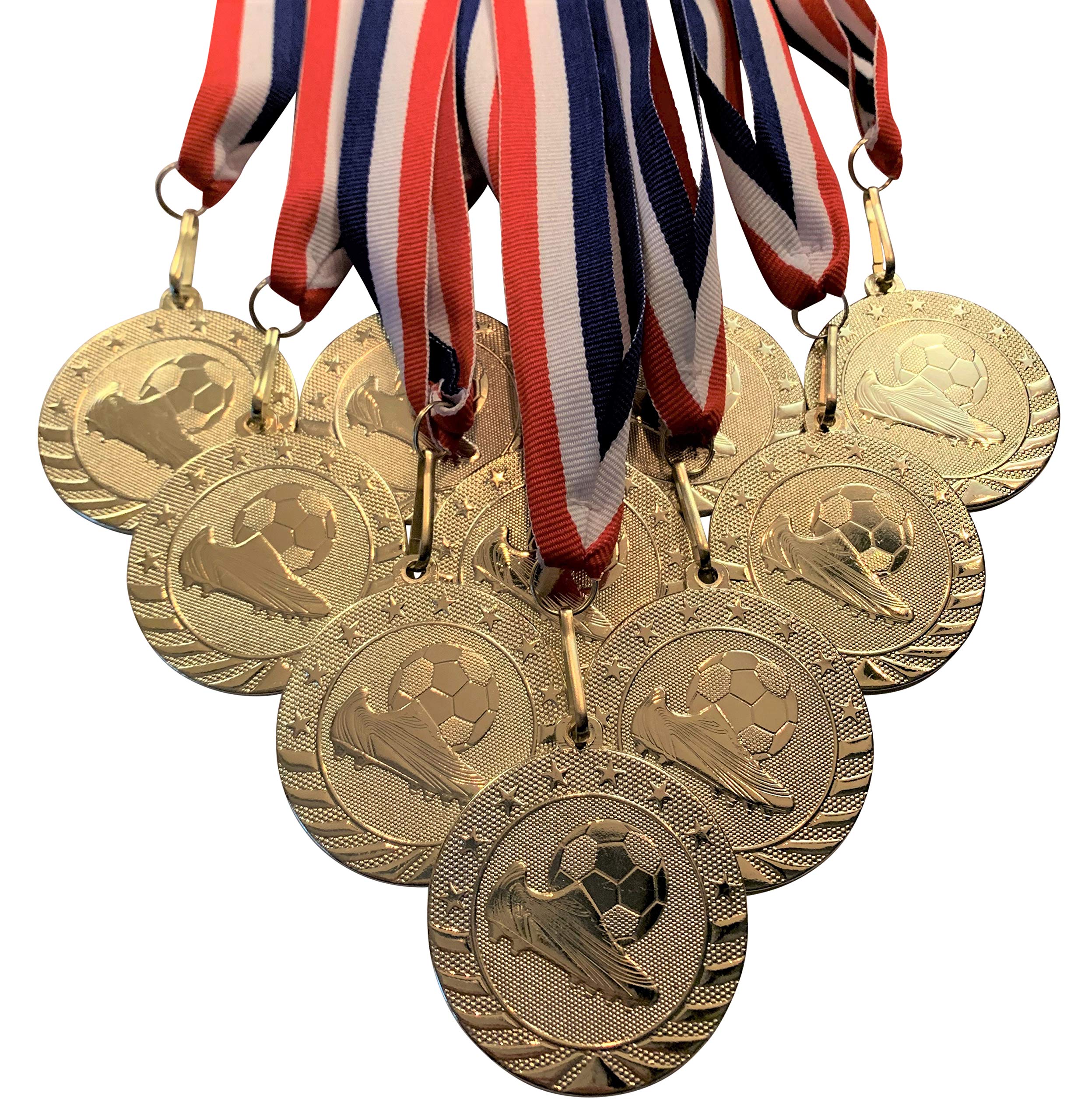 Express Medals (1-10 Pk) Gold Soccer 1st Place Medal Award Trophy with Neck Ribbon