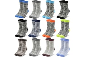 ZERULETS Kids Socks Toddler Socks Boys Crew Socks 12 Pairs Athletic Mid Calf Half Cushion Socks for Boys Girls 1-14 Years