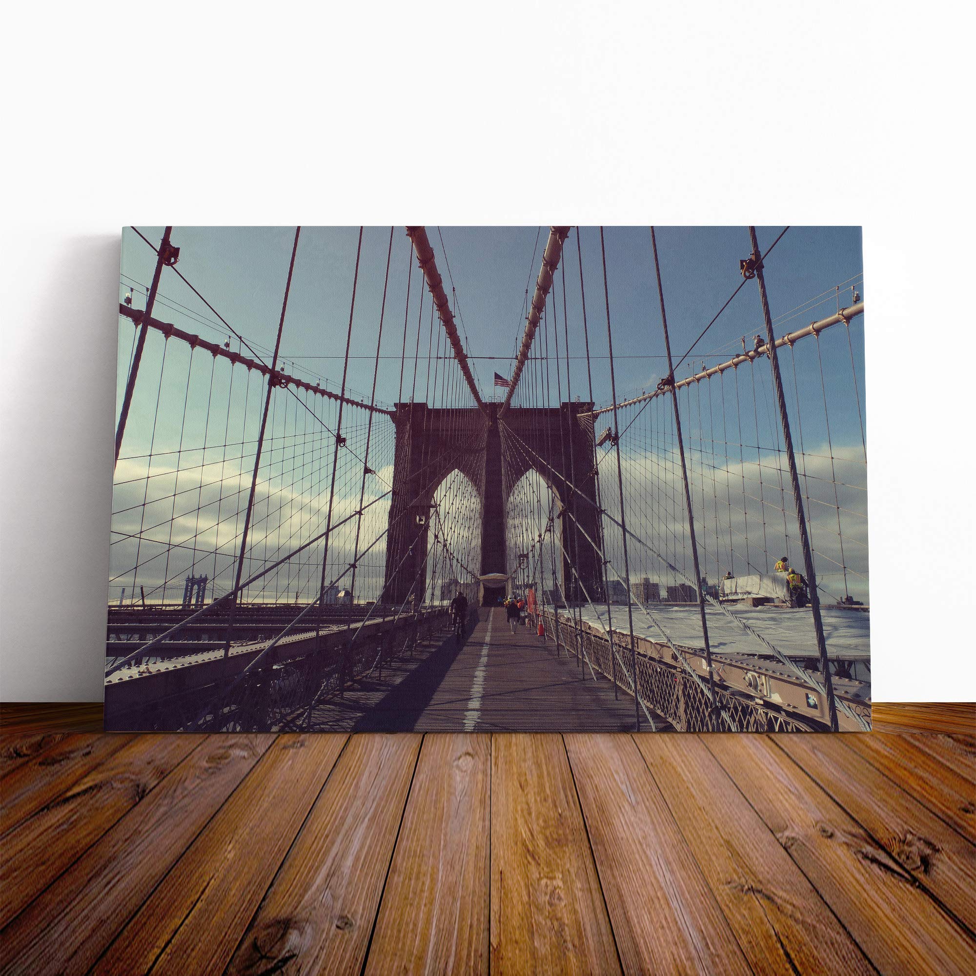 Brooklyn Bridge New York City (5) Canvas Print | Gallery Wrapped 30mm Frame Wall Art | 20x14 inches | Ready to Hang | Modern Cityscape Picture | Living Room Bedroom Lounge Office