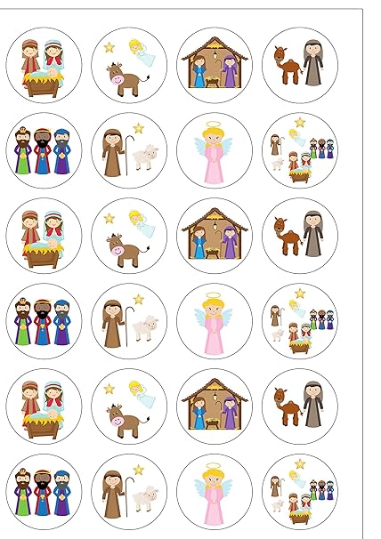 24 Precut Childrens Christmas Nativity Edible Wafer Paper Round