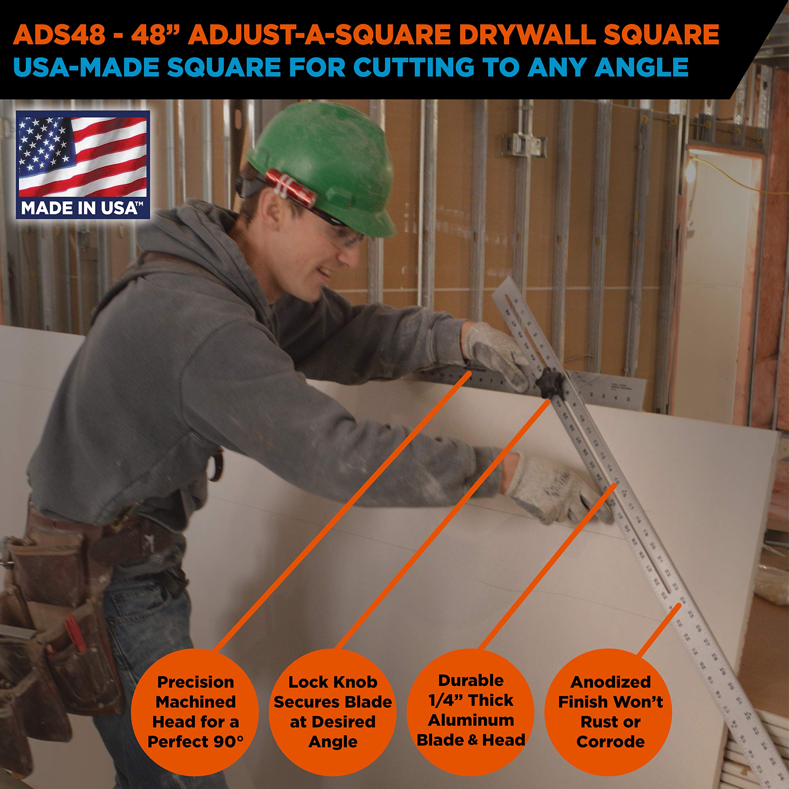 Johnson Level & Tool ADS48 AdjustASquare 48Inch Aluminum Drywall