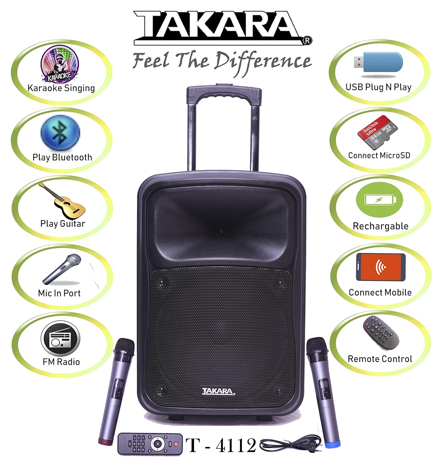 TAKARA Karaoke Speaker T4112 Portable 12 Inch Trolley Speaker