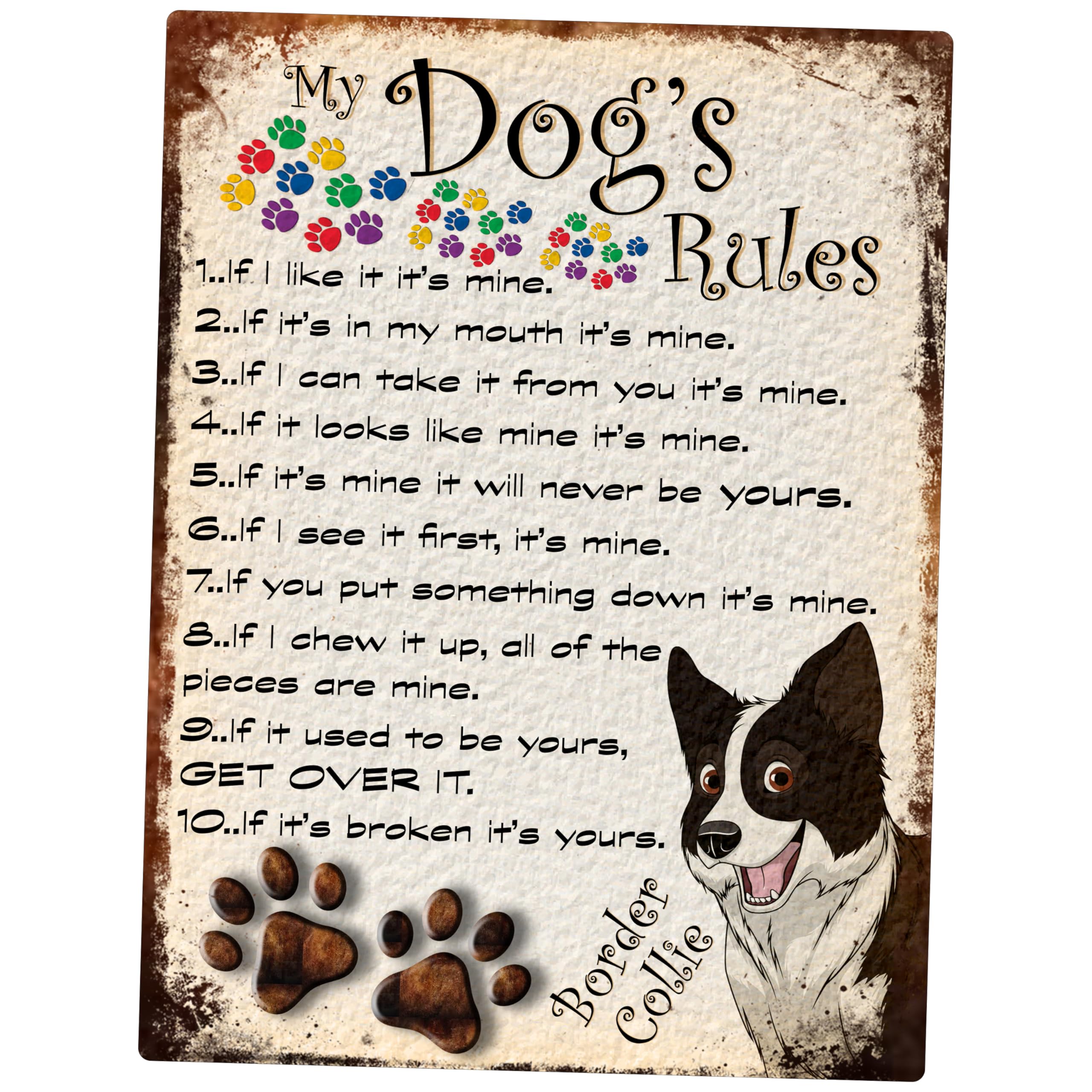 SHAWPRINT MY DOG'S RULES RETRO STYLE METAL TIN SIGN/PLAQUE BICHON FRISE THEME 8" x 6" (88DR)