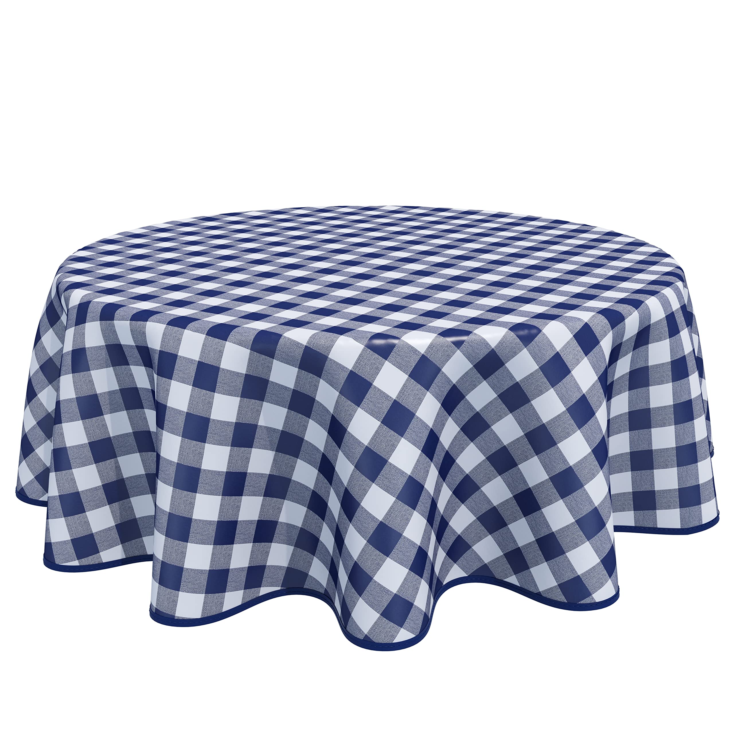 Home Direct Round Oilcloth PVC Wipe Clean Tablecloth Table Cover Gingham Checkers 160cm 62" Blue — image 1